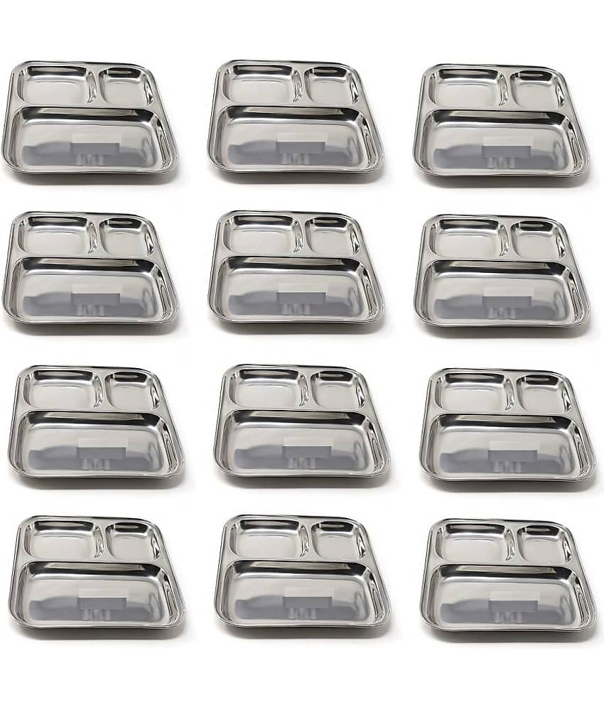 Dynore 12 Pcs Stainless Steel Silver Partition Plate