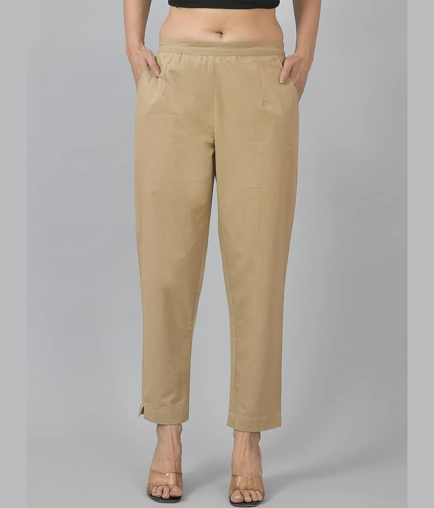 QuaClo Pack of 1 Cotton Blend Straight Women's Casual Pants ( Beige )