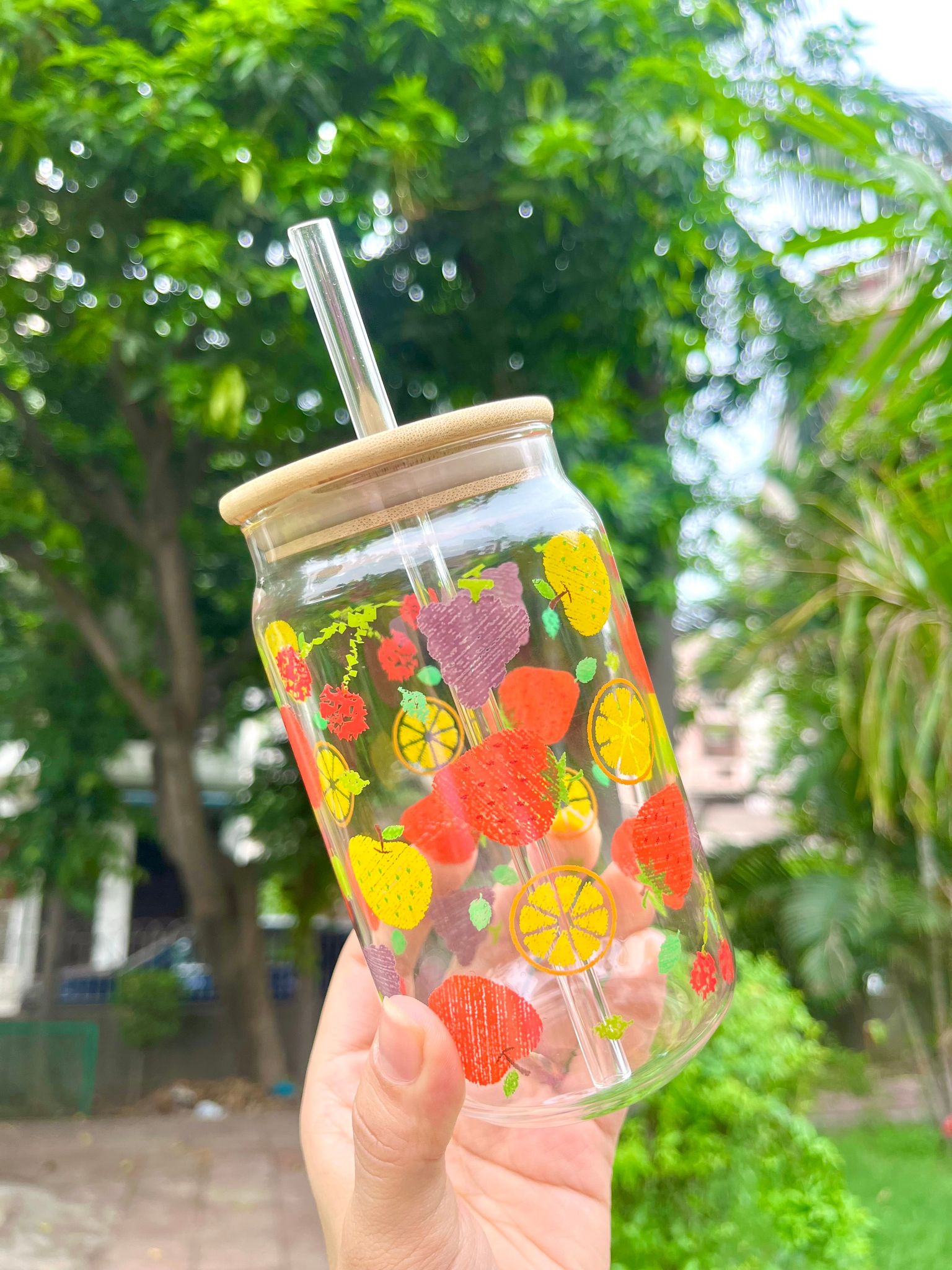 Fruity Pinteresty Tumbler | Glass Tumbler | Cute Tumbler with straw