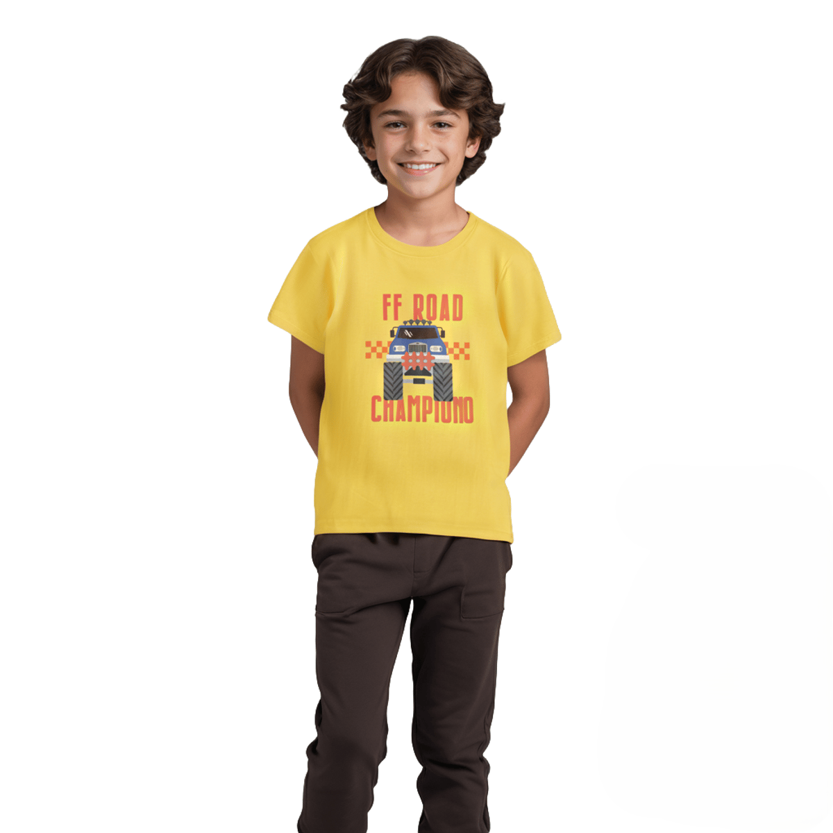 Boys T shirt Cotton Dandelion Yellow Off Road Champion