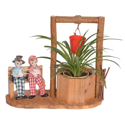 The Weaver's Nest Wishing Well Planter with Figurines sitting on Bench-boy and girl