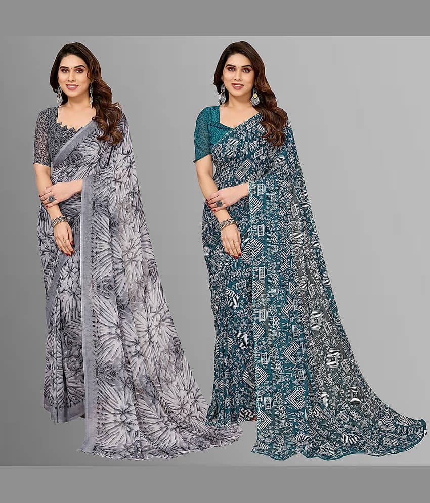 Kashvi Sarees Georgette Printed Saree With Unstitched Blouse Piece ( Multicolour )
