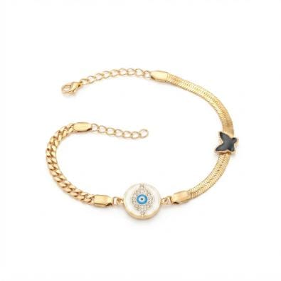 Evil Eye & Butterfly Medallion Bracelet | Gold-Tone Anti-Tarnish Imitation Jewellery