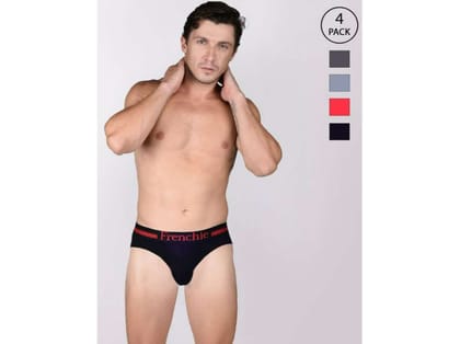 Frenchie Casuals 4001 Men Solid Cotton Briefs in Assorted Colours Pack of 4 - S