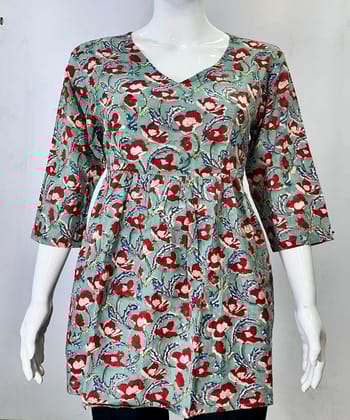Sea green handblock printed cotton top