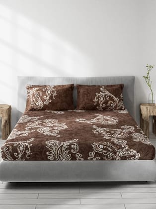 DDECOR - Shades Of India Collection 100% Cotton Paisley Pattern 136TC King Bedsheet |254 CM X 274 CM| Brown