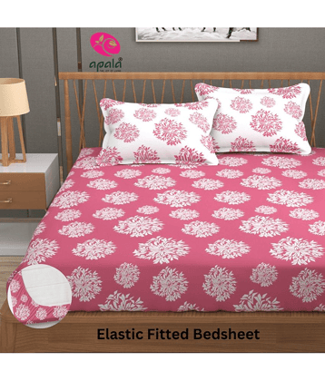 Apala Microfibre Abstract Fitted Fitted bedsheet with 2 Pillow Covers ( King Size ) - Purple