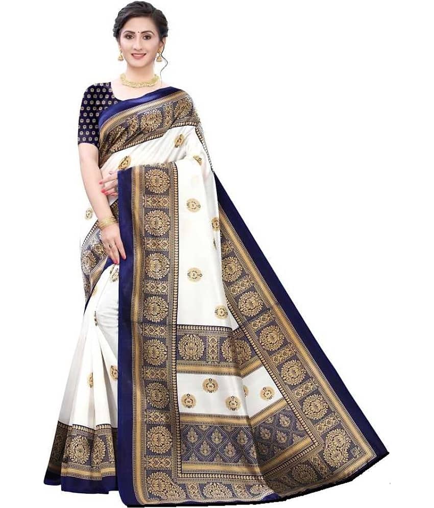 Kanooda Prints Art Silk Printed Saree With Unstitched Blouse Piece ( Blue )