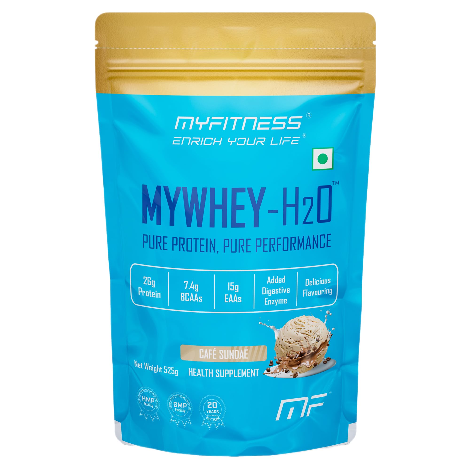 Myfitness Mywhey H2O | 26g Protein Per Serving | 7.4g BCAAs | 15g EAAs | Added Digestive Enzymes |