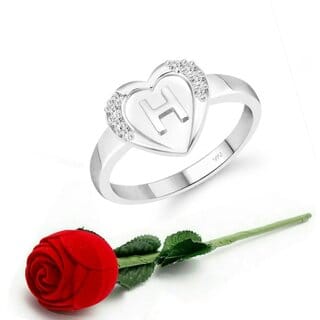 VFJ cz alloy Rhodium plated Valentine collection Initial"H"Letter in heart ring