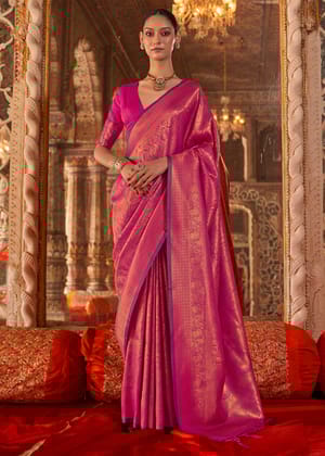 Fuchsia Pink Woven Kanjivaram Silk Saree