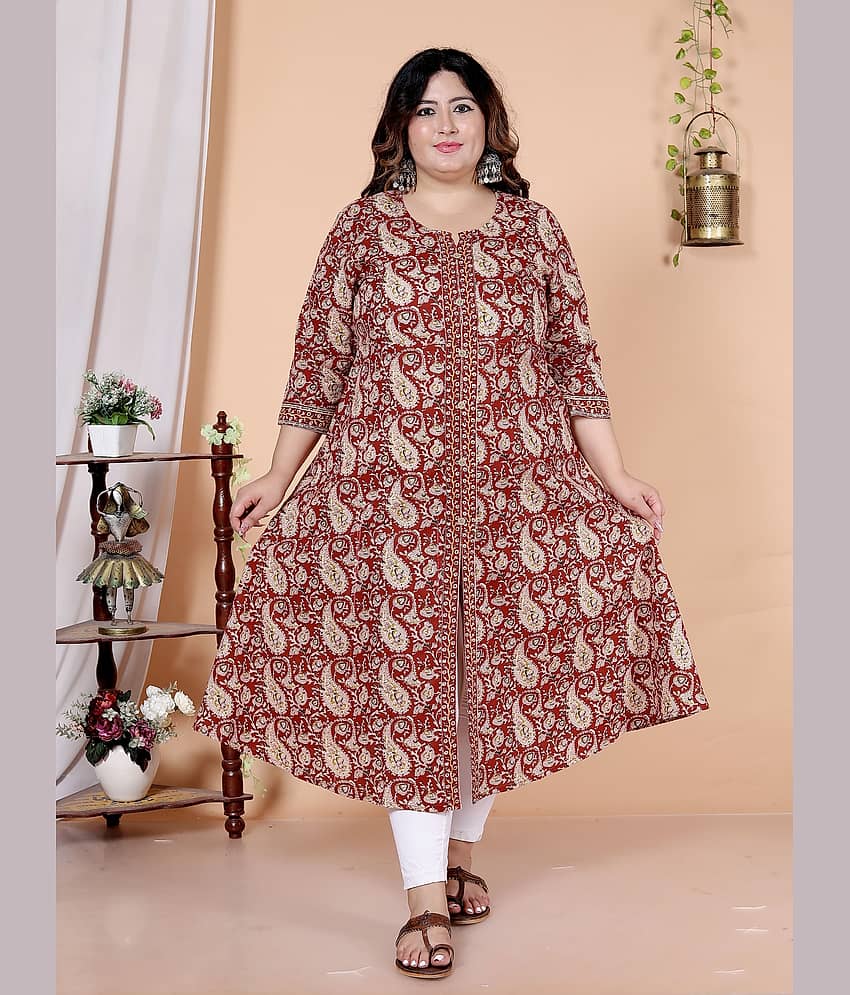 Avnii Women Cotton Printed A-line Kurti ( Maroon )