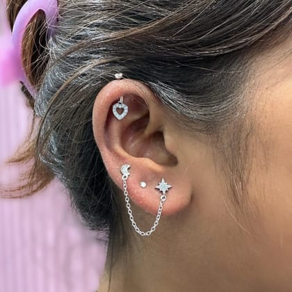 Moon star zirconia chain connector - Pair-Rhodium plated