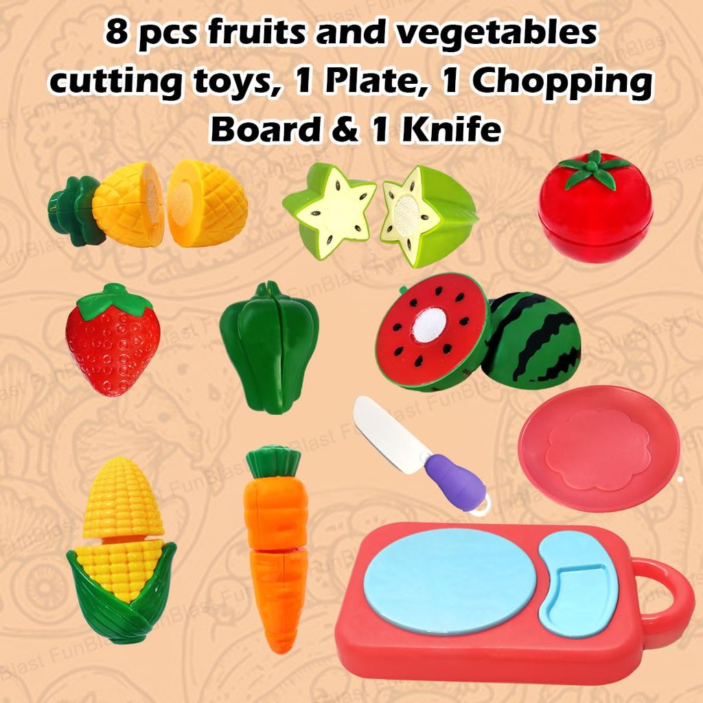 FunBlast Fruits and Vegetables Play Set Toys - 11 Pcs Realistic Sliceable Cutting Fruits and Vegetable Pretend Play Kitchen Toys for Kids, Play Food Toys...