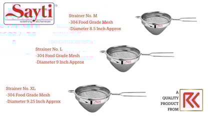 RK Sayti Stainless Steel Conical Strainer, 304 Grade Double Mesh, Premium Polish, Medium,Large,XL Pack of 3 RK Sayti Stainless Steel Conical Strainer, 304 Grade Double Mesh, Premium Polish, Medium,Large,XL Pack of 3