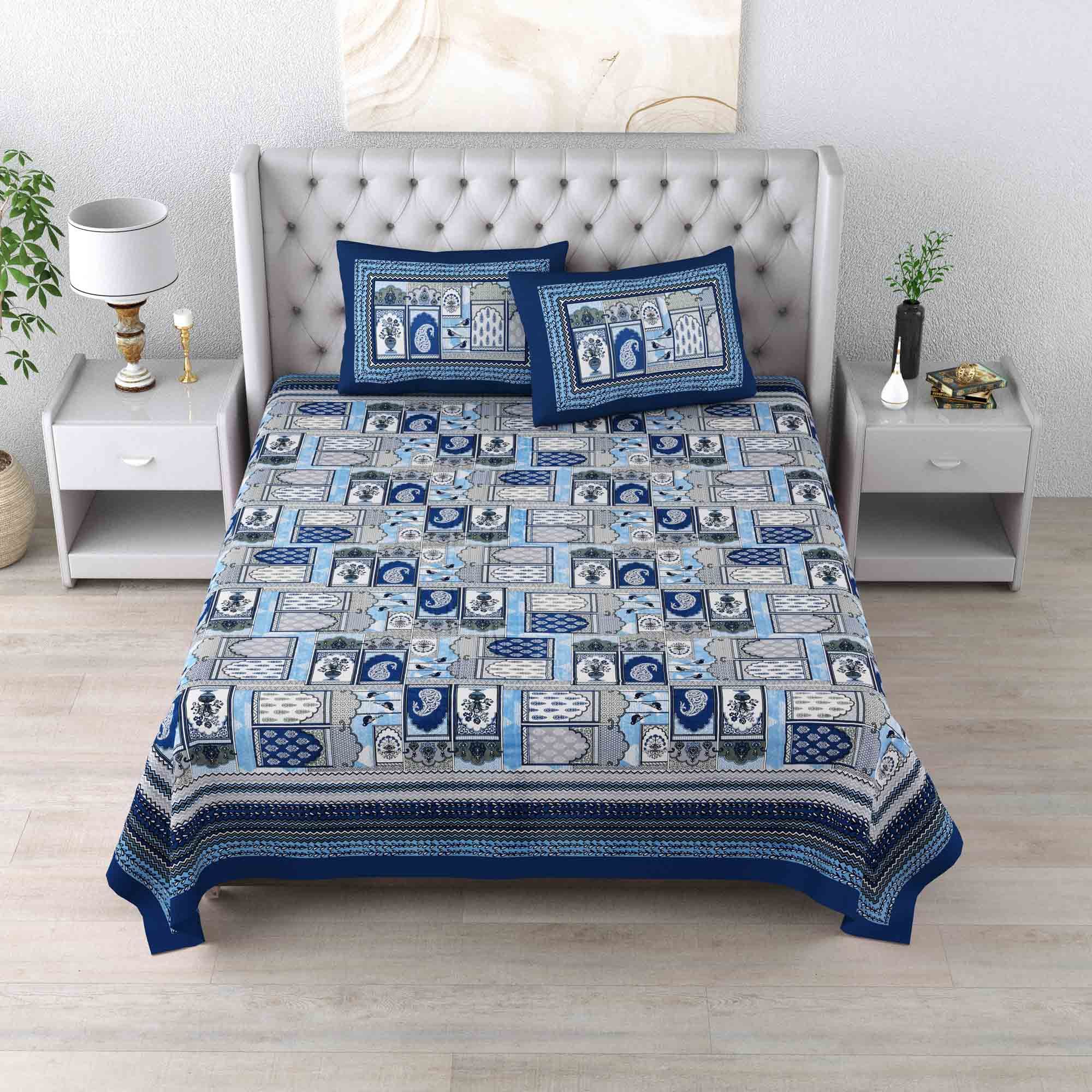 Bedsheet Adda100% Pure Cotton sanganeri Jaipuri Printed Double Bedsheet With Matching 2 Pillow Covers