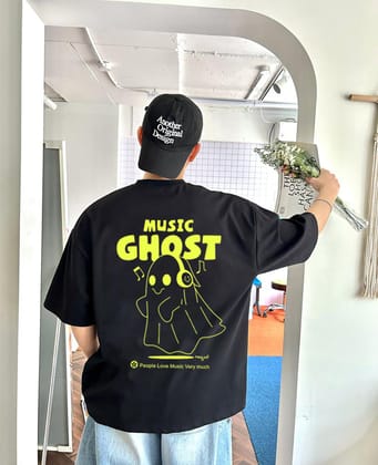 Music Back Printed Black Oversized T-shirts for Mens-Black / S