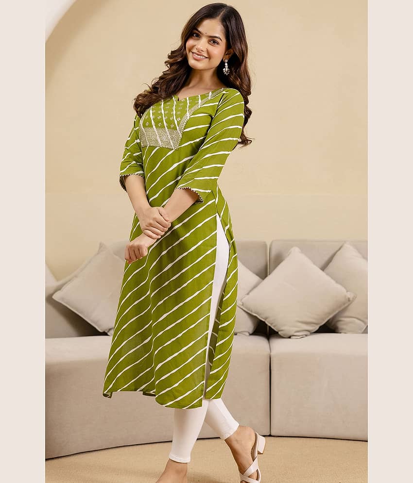 Kapadia Women Cotton Blend Embroidered Straight Kurti ( Green )