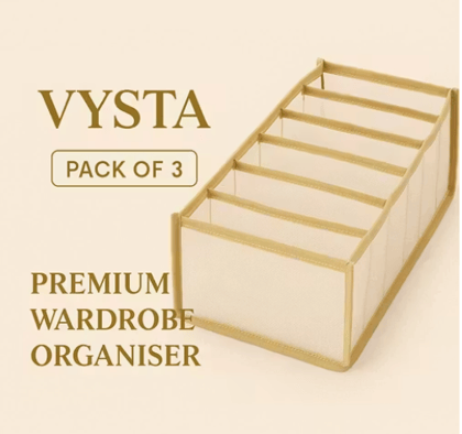 VYSTA Premium 7-Grid Mesh Clothes Organiser | Foldable Wardrobe Storage Box for Jeans, Trousers, Shirts & T-Shirts (Pack of 3)