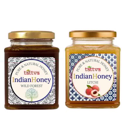 IndianHoney Wild Forest & Litchi Honey Combo (Pack of 2) | Pure & Natural | 1kg (500g Each) | Unprocessed & Unfiltered Natural Sweetener