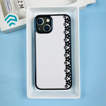 Premium Quality Flower Print with Diamond Design Transparent Back Case for Apple Iphone 14 / Iphone 14 plus-Iphone 14 / Blue