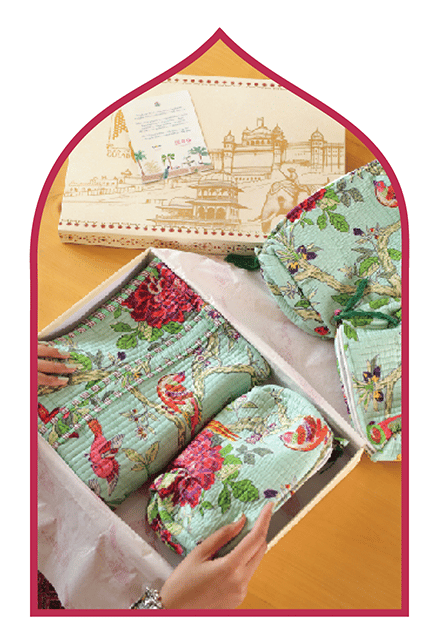 Gift Box with Assorted Prints -1 Tote Bag & 3 Pouches (Free over Rs.12000)