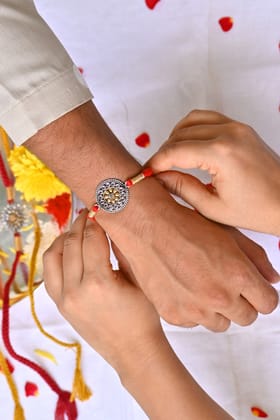 Dual Tone Flower Silver Rakhi CHR065