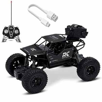 Rechargeable Remote Control Rock Crawler Car with Mist Smoke,Monster Truck with Spray for Kids, RC High Speed 4x4 Off-Road Car (Black)