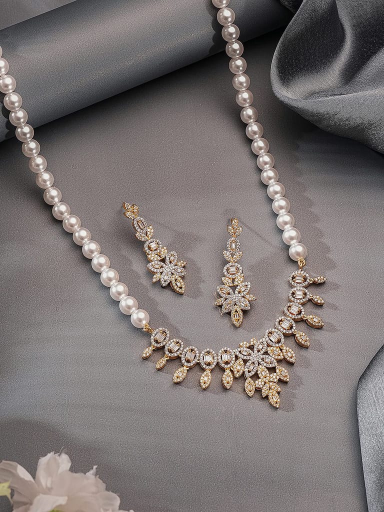 Gold Plated AD Zircon Studded Pearl Maala Luxe Jewellery Set - Jewellery Sets | Buy online on ZillyBuy