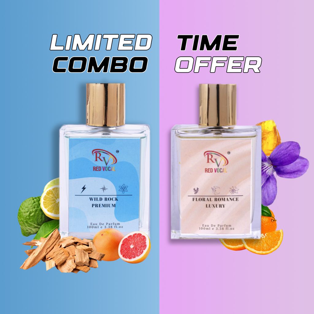Red Vocal Wild Rock Premium (Men) With Floral Romance Luxury (Women) 100ml Perfume Spray.