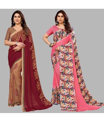 ANAND SAREES Georgette Printed Saree With Unstitched Blouse Piece ( Multicolor )