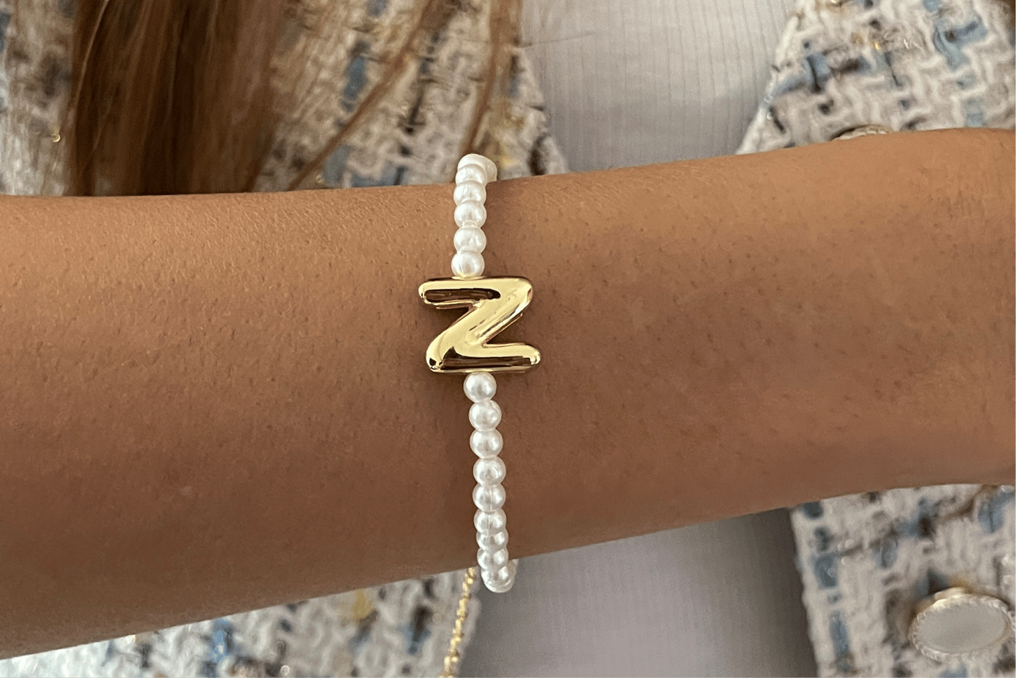 Pearl Bracelet with Initial-A