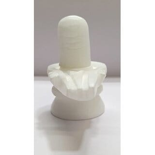 Jinanshi Fashion Pure White Marble Stone Shivling God Shiva Lingam (7 x 3.5 x 6.5 Cm)For Protection Wealth Prosperity.