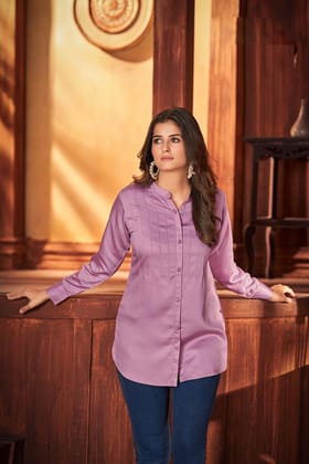 Pure Gazi Silk Solid Tunic Shirt-Pink / S