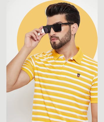 RELANE Pack of 1 Cotton Blend Regular Fit Striped Half Sleeves Men's Polo T Shirt ( Mustard )