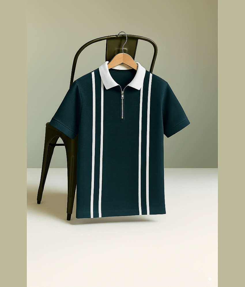 Try This Men Cotton Blend Regular Fit Colorblock Polo T Shirt ( Green )
