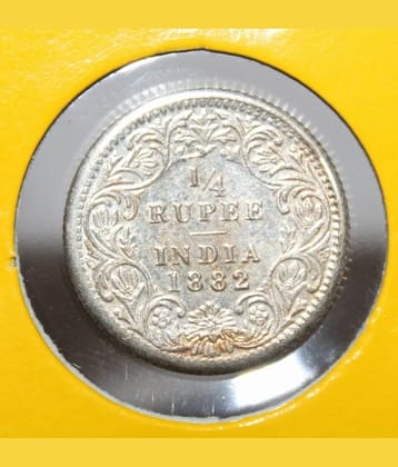 1/4 Rupee 1882 - Queen Empress Fancy British India Rare Old Coin For Collection