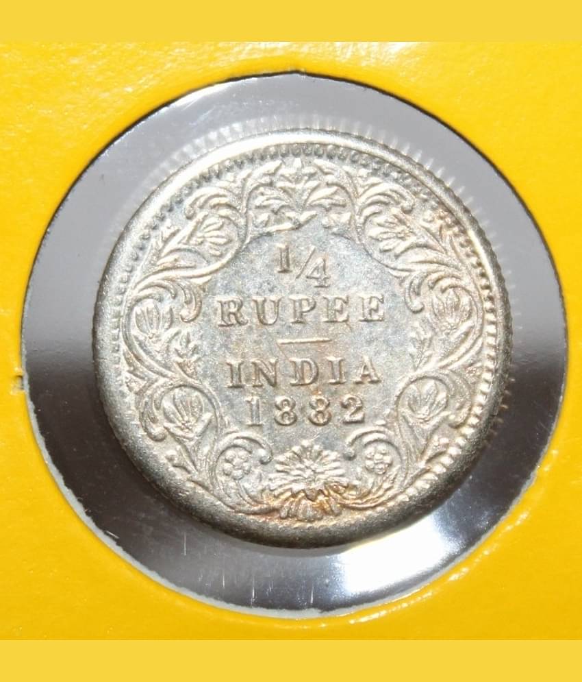 1/4 Rupee 1882 - Queen Empress Fancy British India Rare Old Coin For Collection