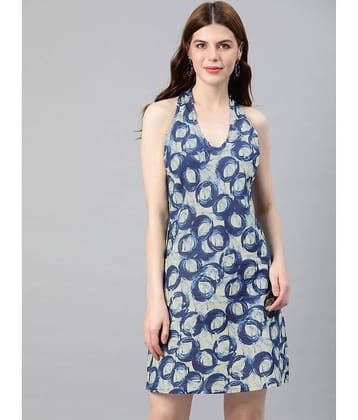 Yash Gallery Women Cotton Printed A-line Dress ( Indigo )