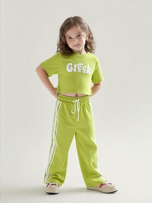 Girl's Imported Green Co-Ord Set  [GCS-7403] (4-11 Years)-5-6Y (Size - 26) / Imported / Green