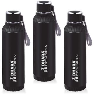 Quench 900 Inner Steel and Outer Plastic Water Bottle, 700ml, Black BPA Free Leak Proof Office Bottle (pack of 3)