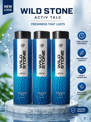 Wild Stone Activ Talc Powder for Men | Long Lasting Freshness Body Talc | Cool & Refreshing Fragrance Powder | Daily Use Perfumed Talcum Powder
