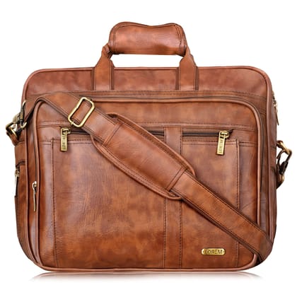 Tan Color Faux Leather 28L Laptop Messenger Bag For Men BG59