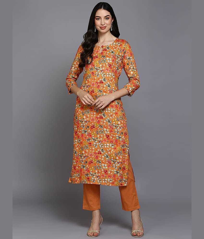 Vaamsi Viscose Printed Straight Women's Kurti - Orange ( Pack of 1 )