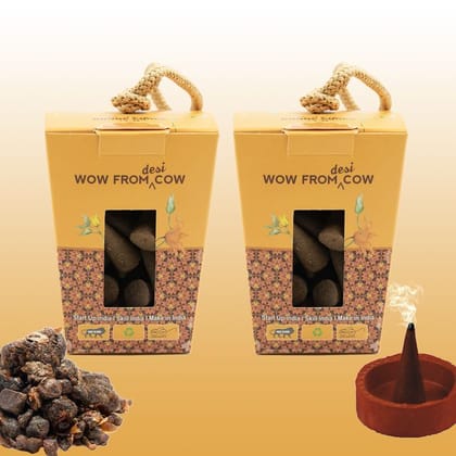 Nandi Panchgavya 100 Percent Cow Dung Guggal Dhoop Cones (100 Pcs) with Stand