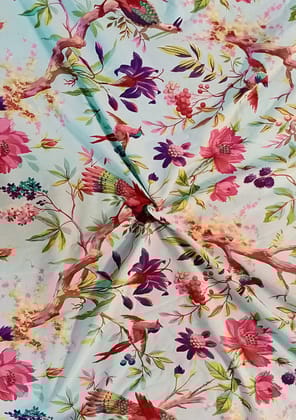 Birds of Paradise Cotton Cambric light blue width 44 inches Fabric per meter-1 meter