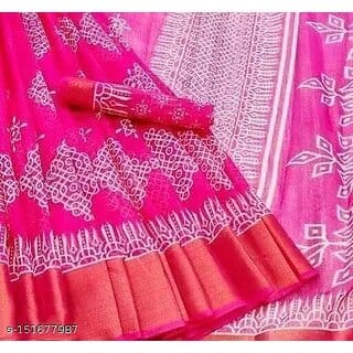 Pink Colour Cotton Printed saree With Blouse Piece