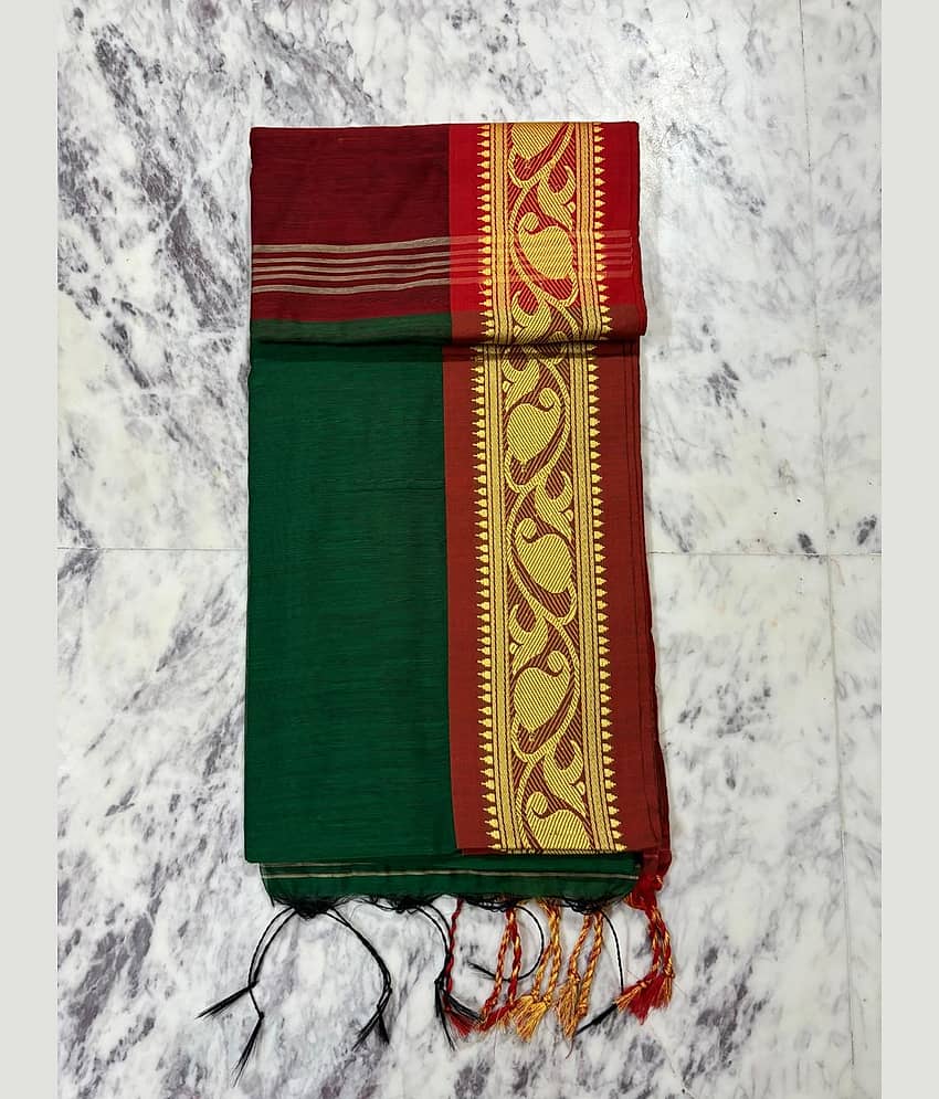 SARADA HANDLOOM Cotton Woven Saree With Unstitched Blouse Piece ( Green )