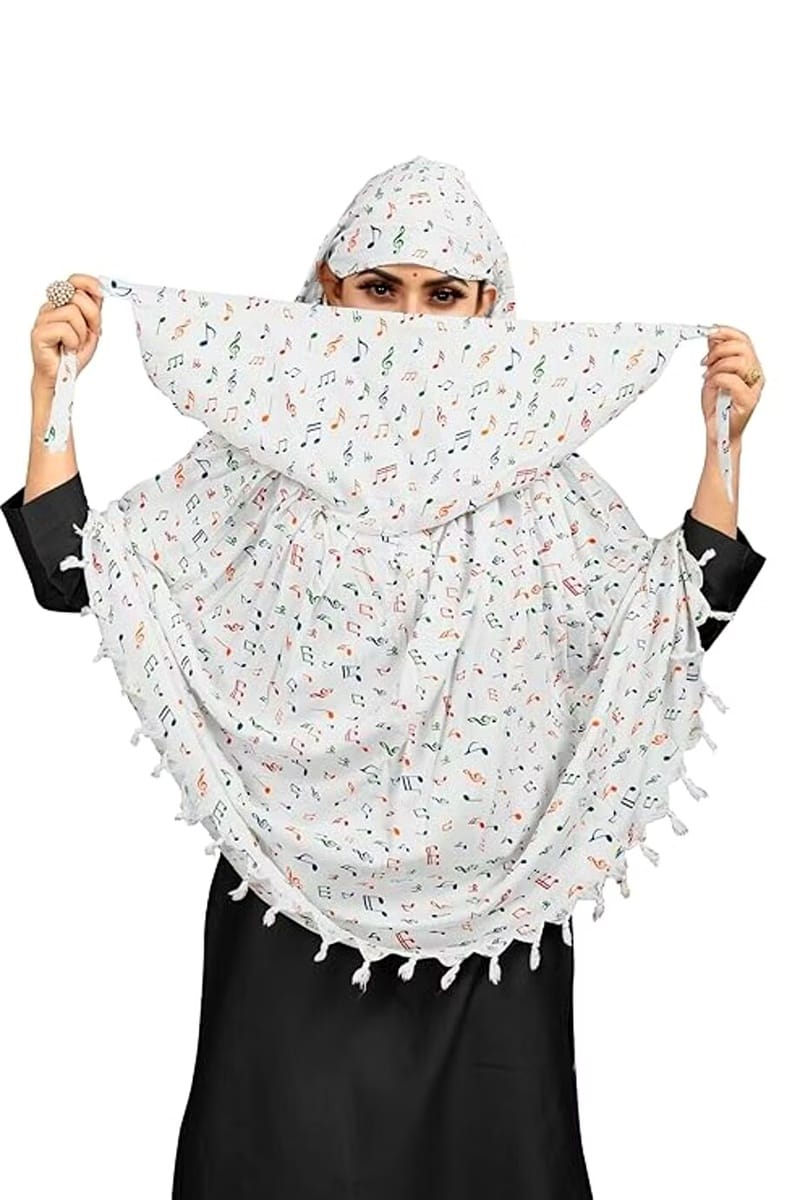 Shiv Textiles Women's Breathable Summer Scarf Pure Cotton White Printed Design Soft Neck Wrap Headscarf Lightweight Sun Protection Stole Daily Wear Fashion Accessory