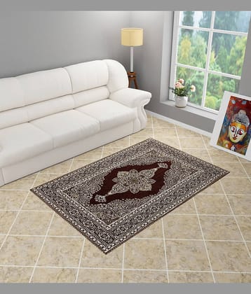 FURNISING HUT Brown Velvet Carpet Geometrical 3x5 Ft